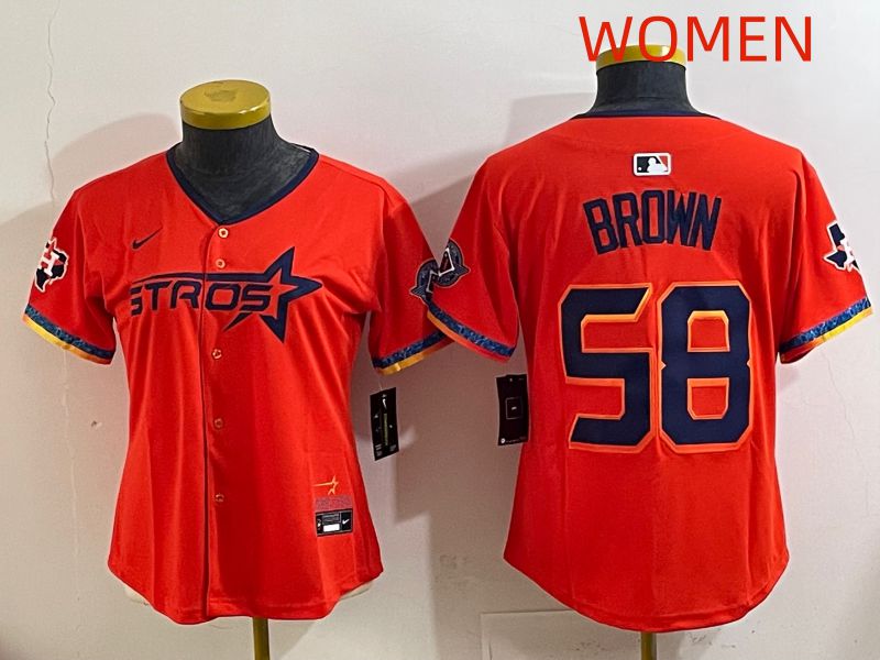 Women Houston Astros 58 Brown Orange Fourth generation Joint Name 2025 Nike MLB Jersey style 1